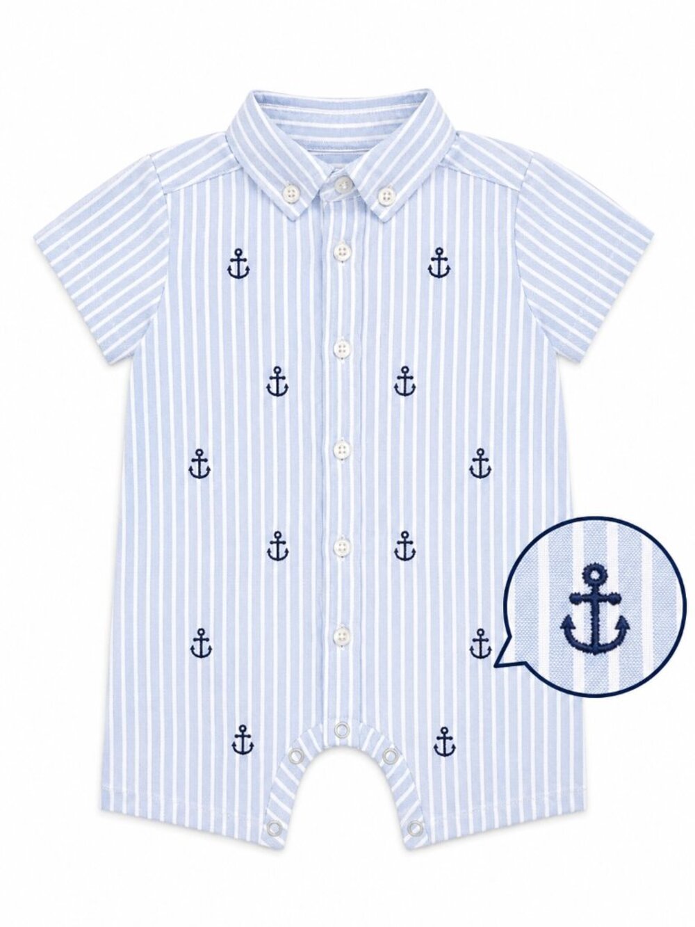 NWT Little Me Baby Boys Nautical Anchor Romper 6 Months Blue Striped
